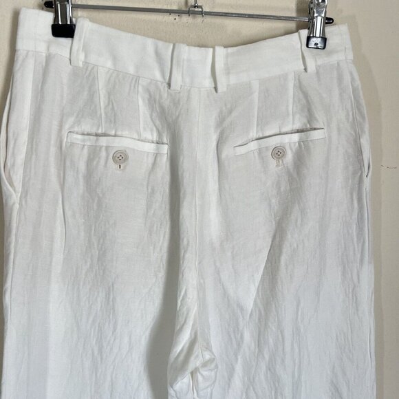 ARITZIA BABATON Day Linen Viscose Blend Pants White Cropped Straight Leg Size 6 - Picture 4 of 6